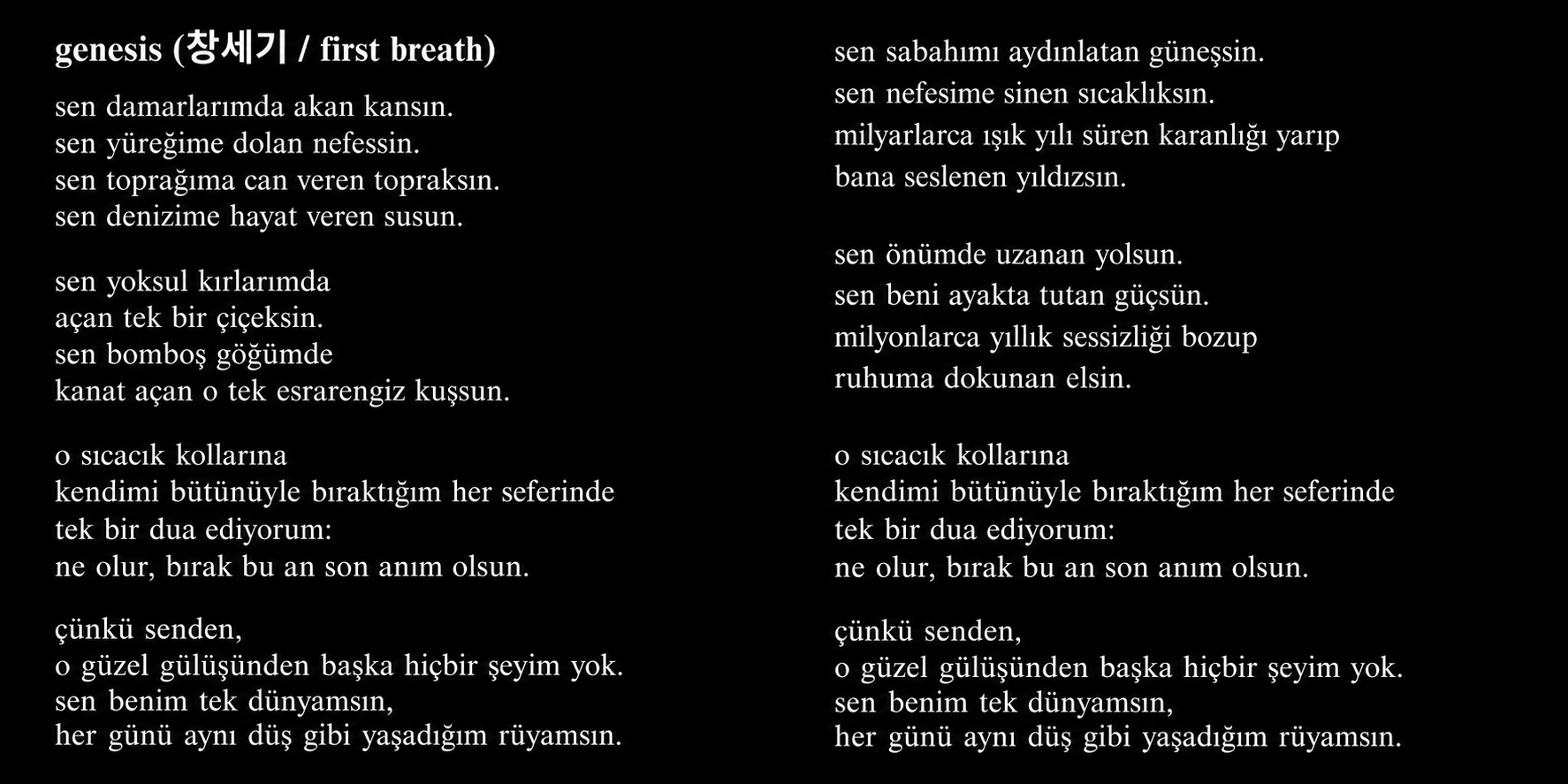 9 and the Numbers grubunun Genesis şarkısının Selen Demirtaş tarafından yapılan Türkçe çevirisi